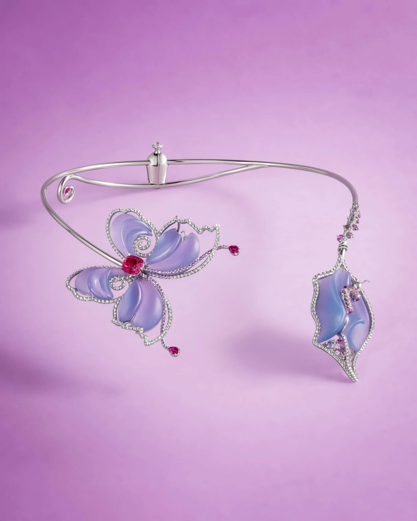 Starting off the New Year with a magical nature inspired piece&hellip;Metamorphosis Of A Butterfly.  Carved calcedony, spinels &amp; sapphires create a color paradise!#platinumjewellery #spinels #sapphires #900