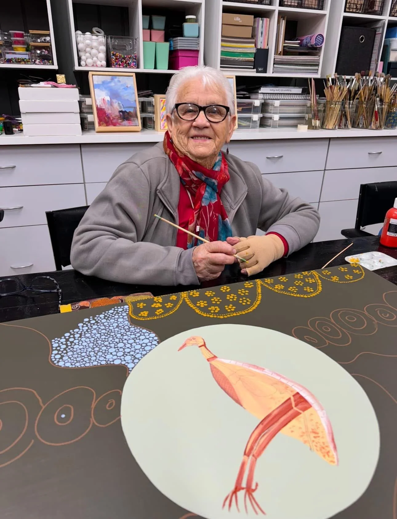 Dinawan NAIDOC Week 2024 - During NAIDOC Week 2024, I was invited by Elecnor Australia to lead a special community art project with the M.A.K.E Group at my gallery and studio in Coleambally. Together, we created a vibrant painting celebrating the Din