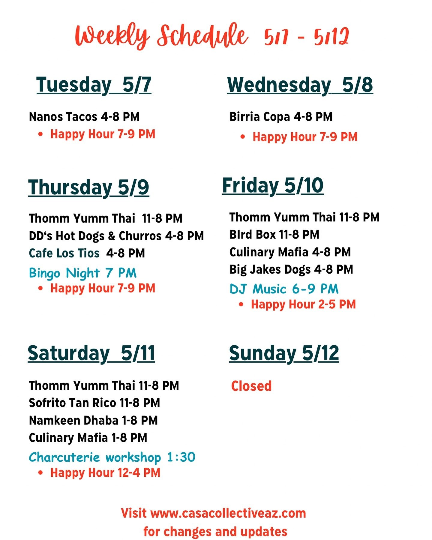 Here is our food truck schedule for this week! Note we will be closed on Sunday for Mother&rsquo;s Day. See you in the Pub!