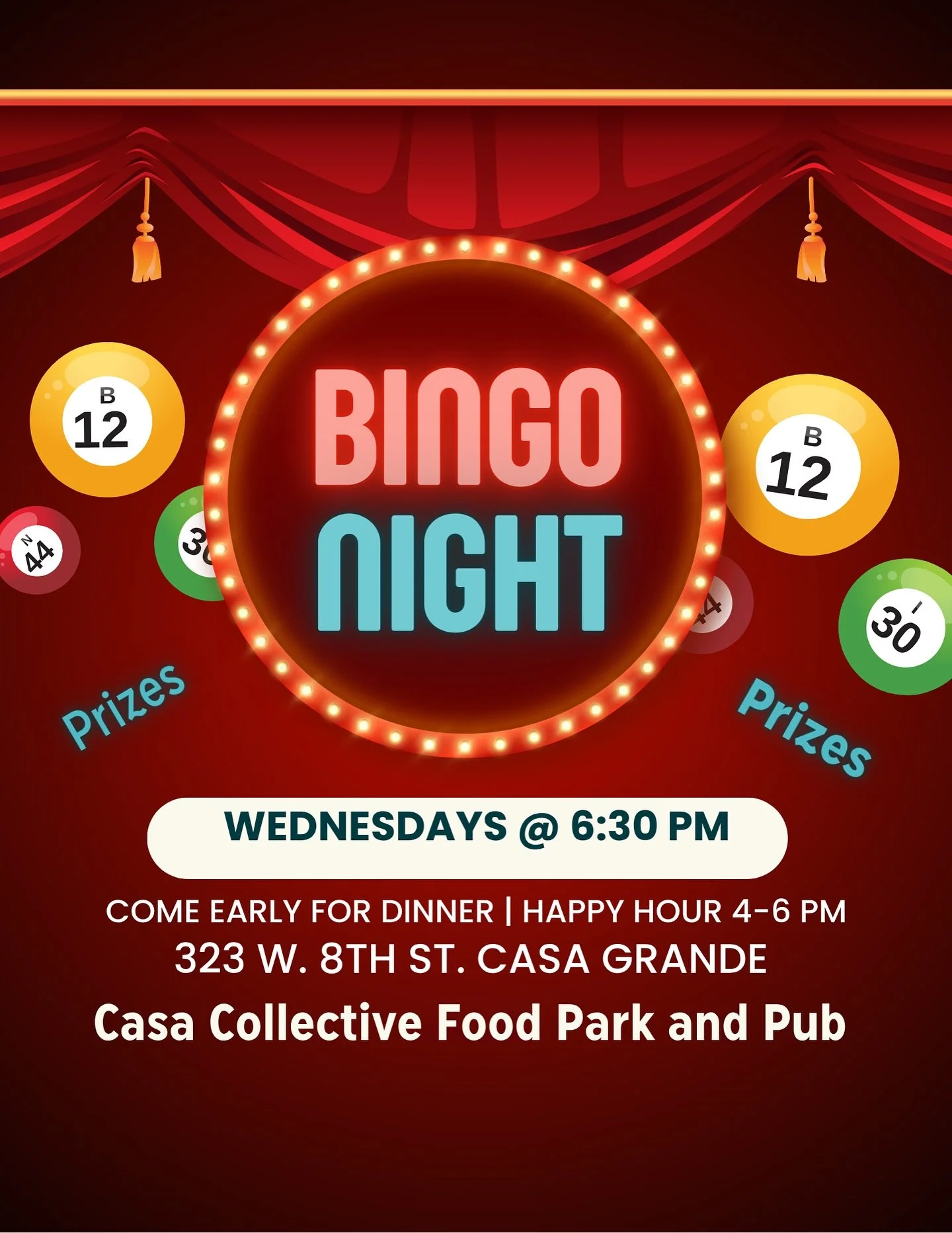 Join us for bingo on Wednesday nights at 6:30. Great prizes, happy hour all night and tons of fun! We have @bigjakesdogs & El Chipilon for food trucks this week! Come early and get some grub!
#food trucks #bingo #casagrandeaz #craftbeer #taphous