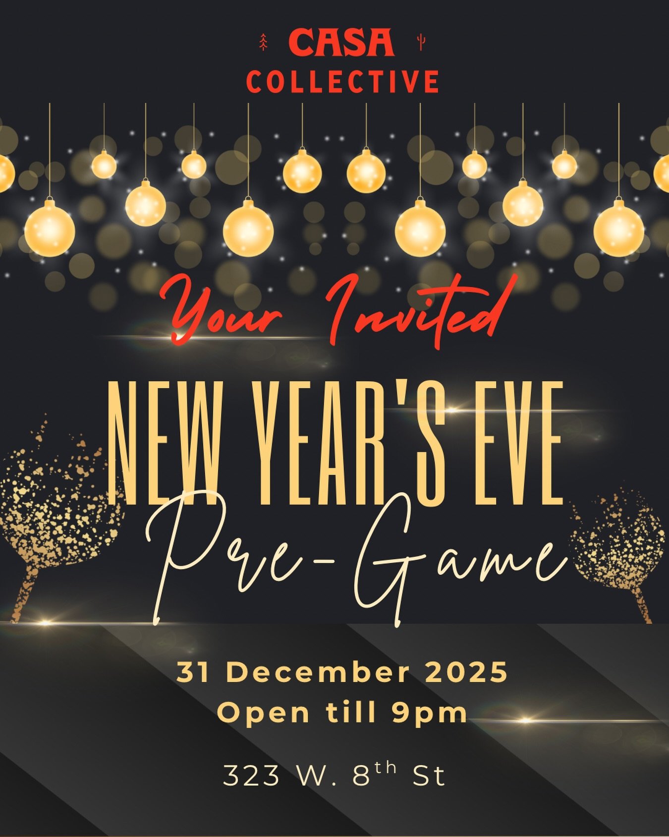 🥂 New Year&rsquo;s Eve Pre-Game Alert! 🥂
Kick off your celebrations with us before the clock strikes midnight! We&rsquo;re open until 9 PM for the ultimate NYE warm-up.
* 🎶 Music Bingo at 7 PM
* 🍰 Epic Dessert Bar
* 🍹 New Year&rsquo;s Eve Drink 