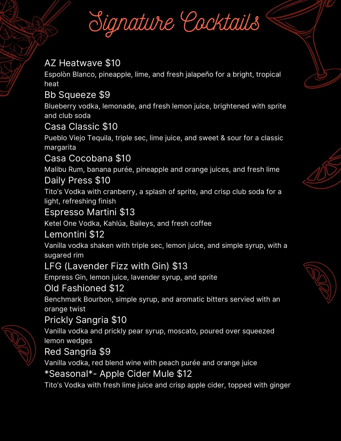 🥳 We&rsquo;ve officially launched our FULL BAR, and things are about to get shaken (and stirred) up!

Here&rsquo;s a sneak peek at our incredible Signature Cocktail list. Get ready to find your new favorite sip.

Stop by this to taste what we&rsquo;