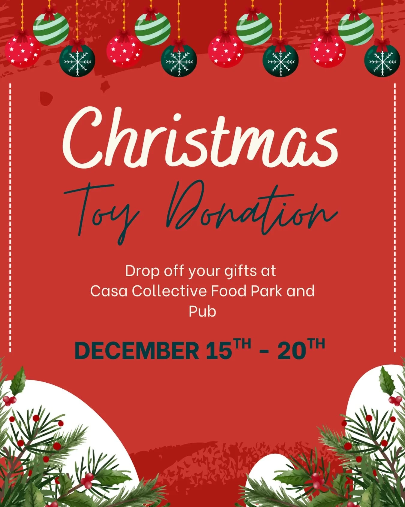 Join us in spreading some cheer this holiday season! 

We&rsquo;re proudly supporting the TOYS for TOTS Pinal County this year.
Drop off a new, unwrapped gift at the pub between December 16th and 20th, and as a thank you, you&rsquo;ll get to enjoy a 