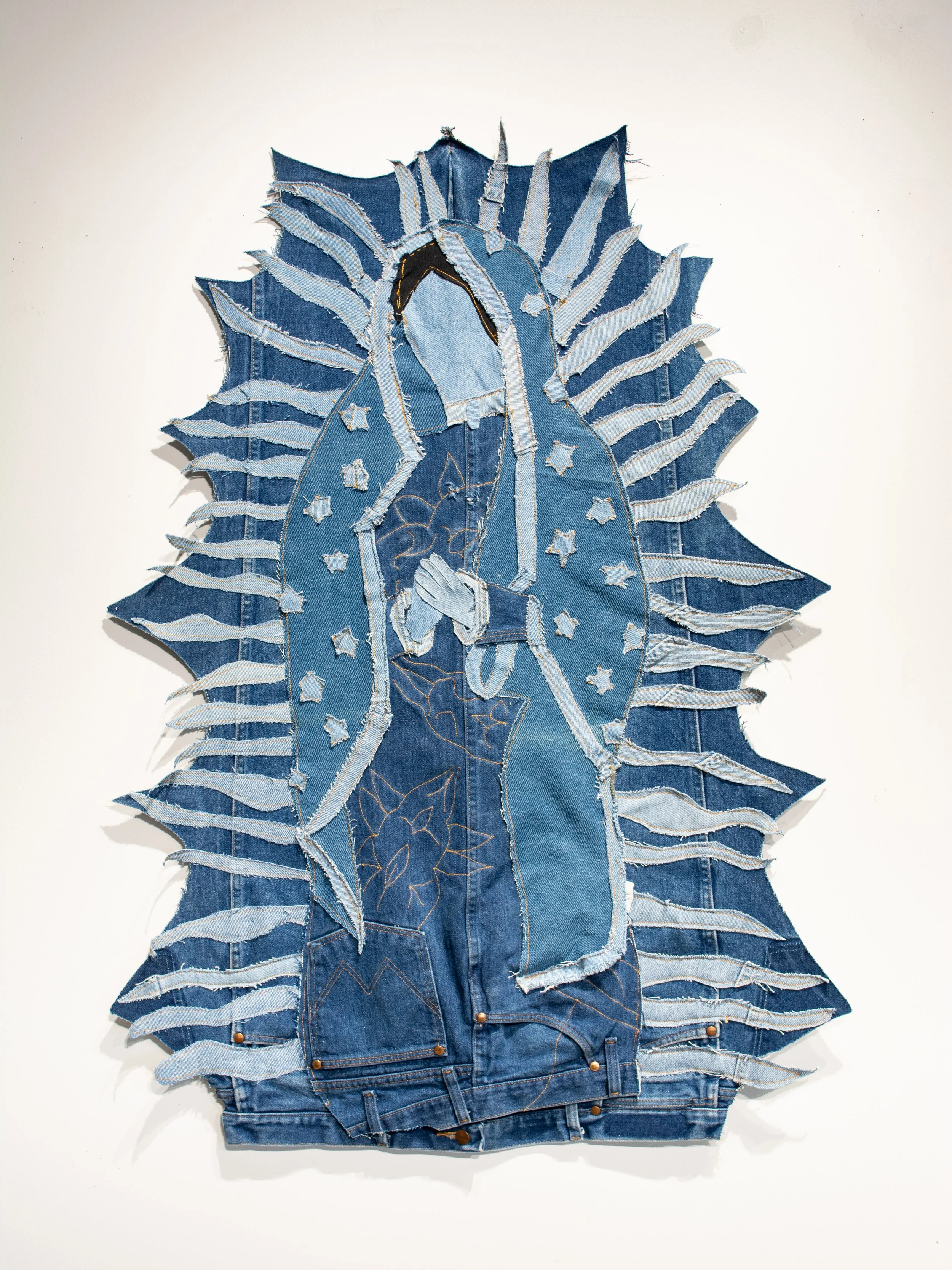 Nuestra Señora de La Liberación, upcycled denim and thread, 43 x 30.5 inches, 2025