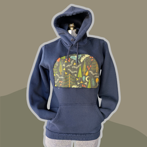 Navy Hoodie with woodland bats- *M-L