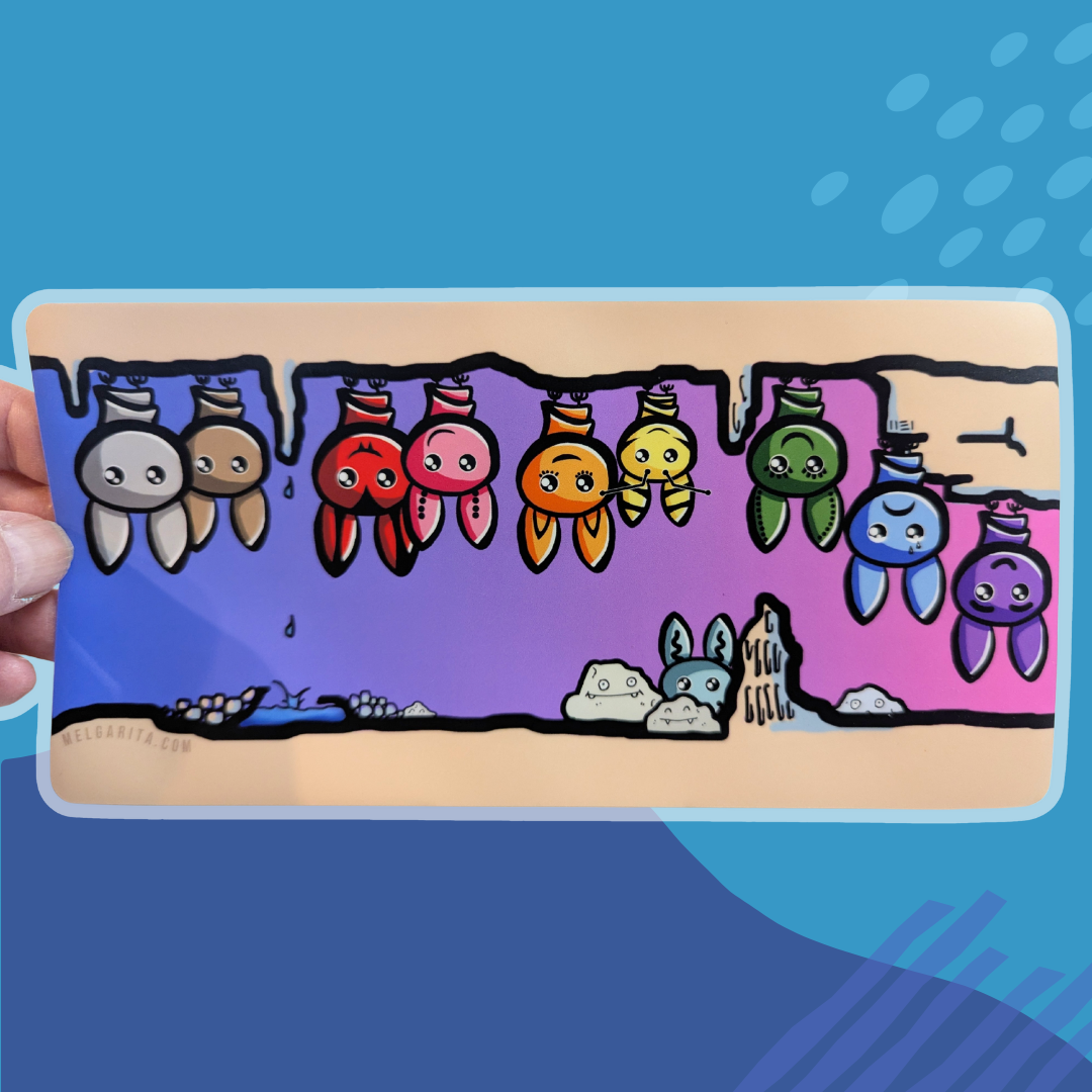 Colorful bats bumper sticker.png