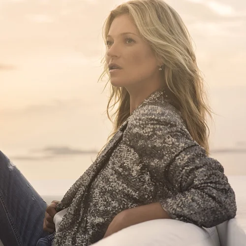 Kate Moss on set for Liu Jo, from a behind-the-scenes film directed by Sam Faulkner