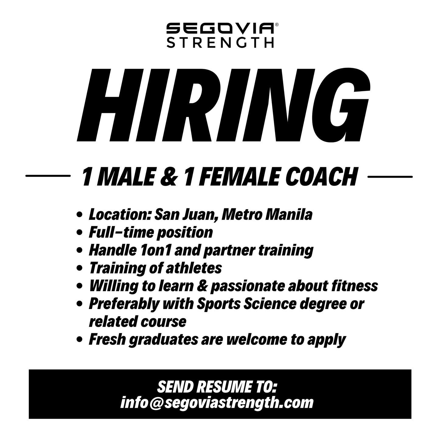 We&rsquo;re excited to grow our San Juan team, opening 2 full-time positions for aspiring coaches. Send your resume to info@segoviastrength.com