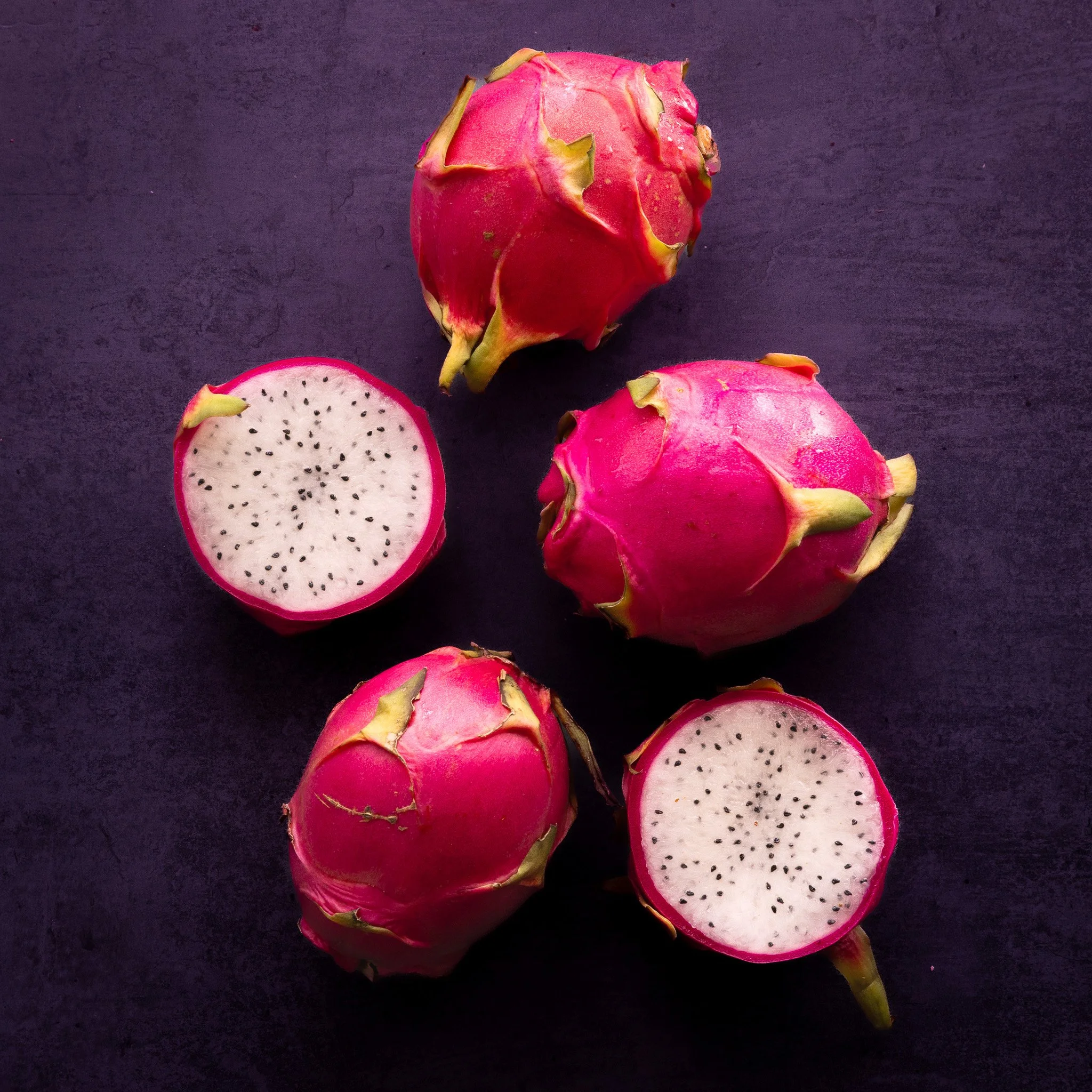 Stunning dragon fruit on a purple background product photography for luxury food brand Fine & Wild 