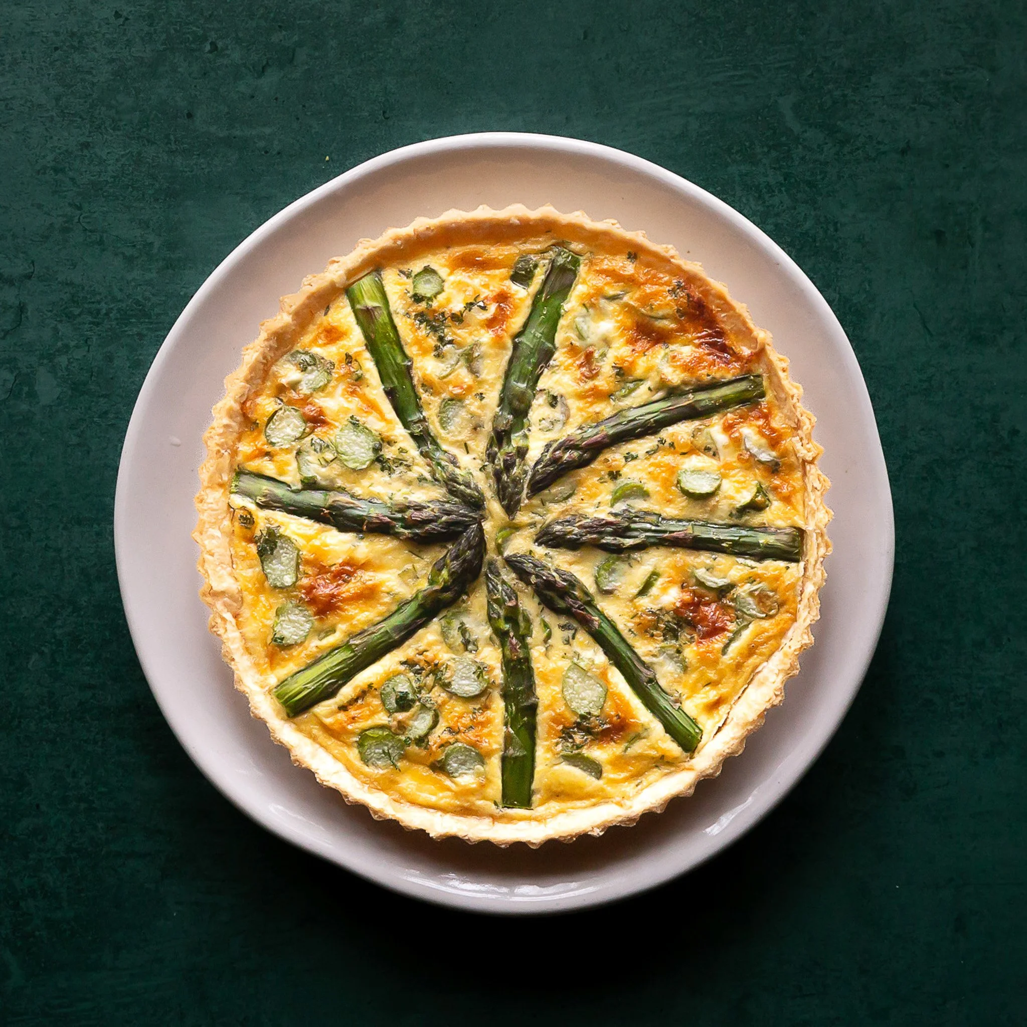 British asparagus tart recipe development and food photography for Fine & Wild, luxury UK brand 