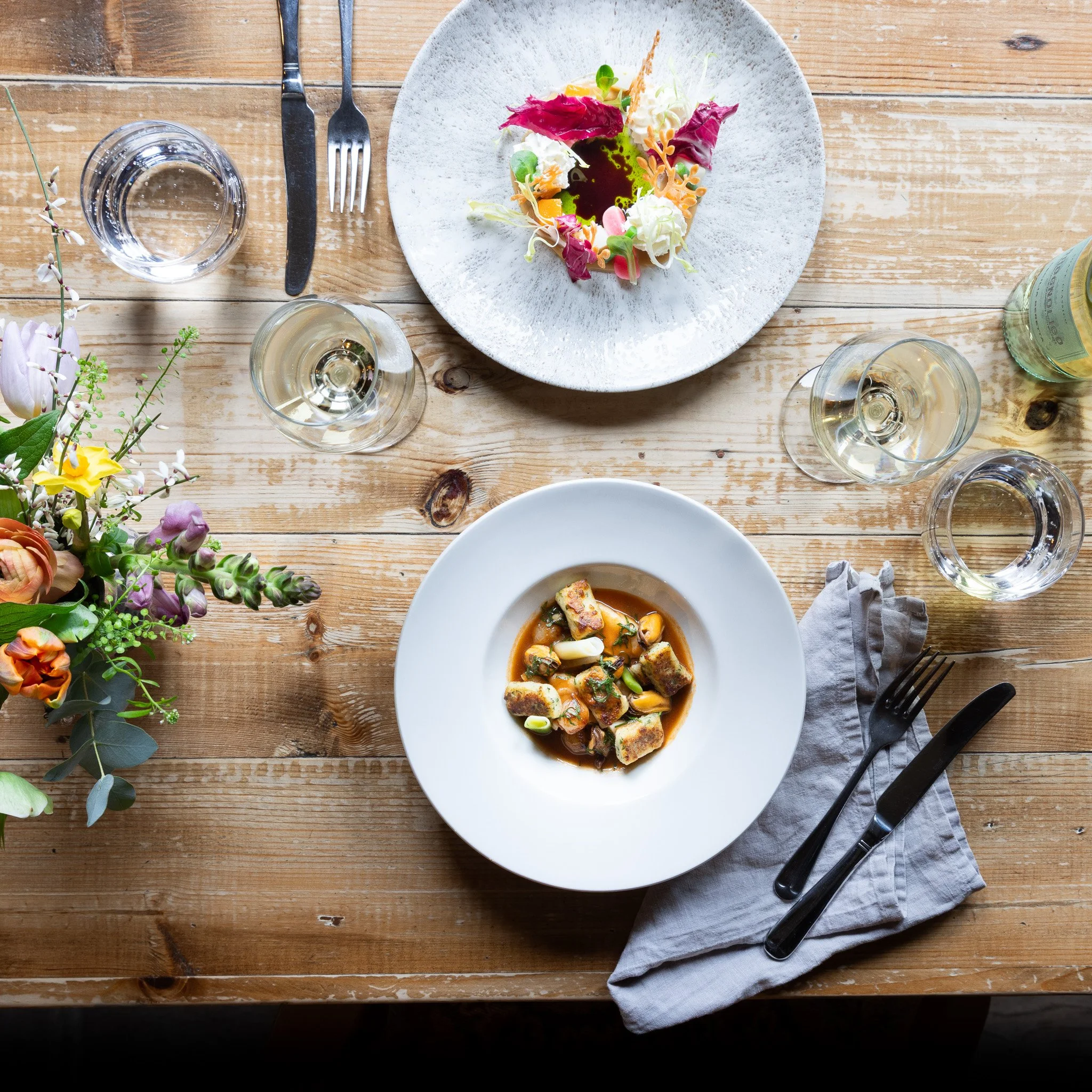 Menu dishes photographed for restaurant The Bell by Louise Robinson at Cygnet Kitchen  