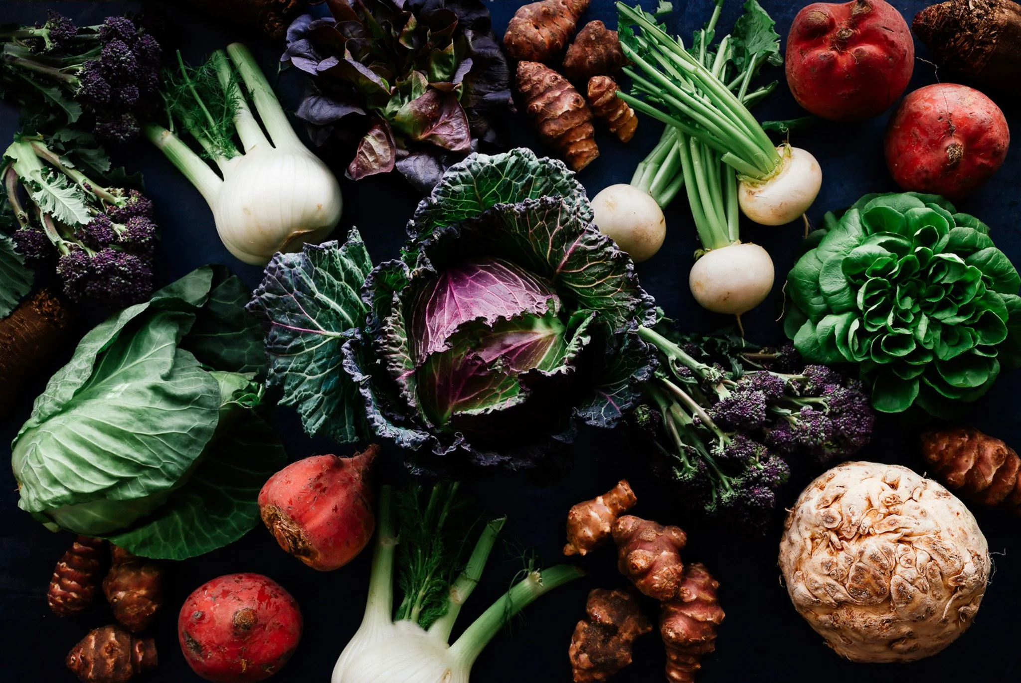 Spring vegetables styled and photographed for UK luxury food brand Fine & Wild