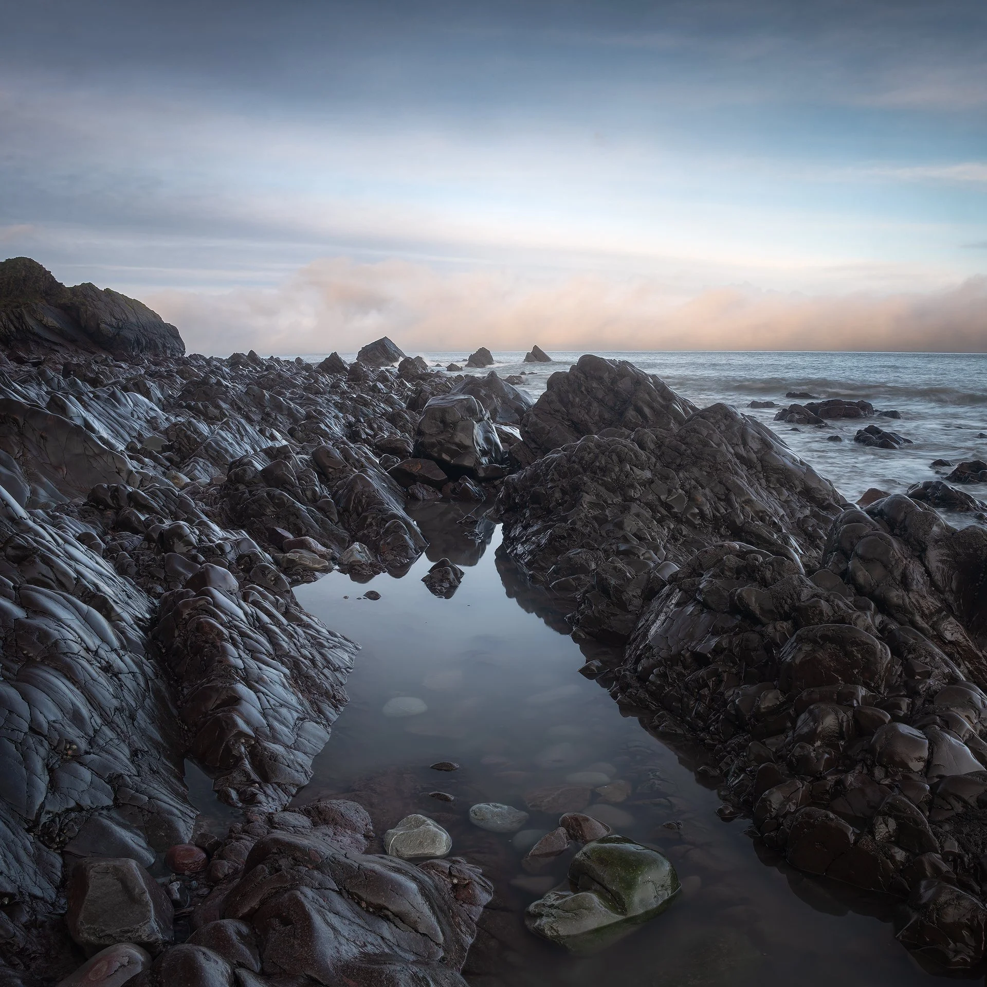 Rolling Fog Bank. Exmoor coast near Porlock