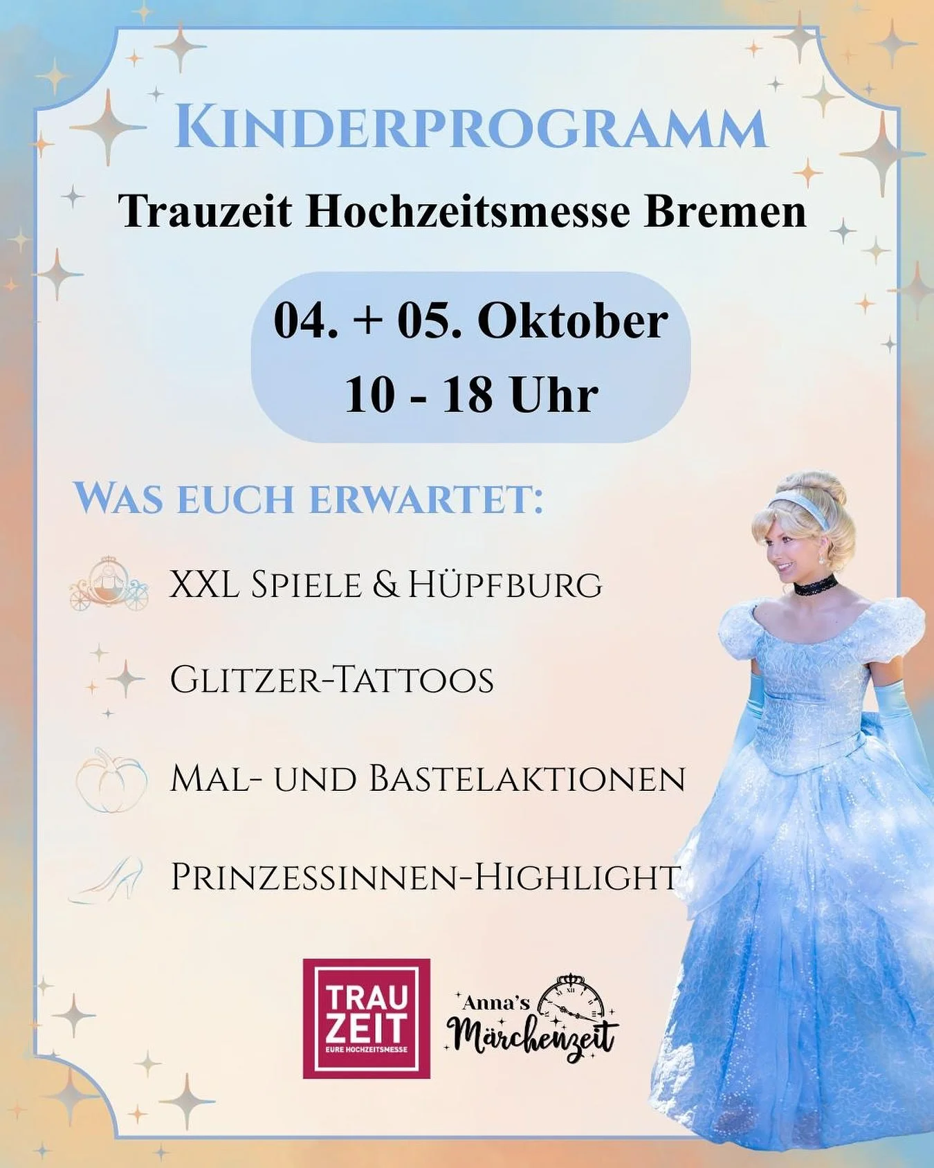 W&auml;hrend die Erwachsenen in die Welt rund ums Thema Hochzeit eintauchen, wartet auf die Kinder ein liebevoll gestaltetes Programm voller Spa&szlig;, Kreativit&auml;t und m&auml;rchenhafter Erlebnisse. 🤍

Wir freuen uns auf euch! ✨

📅 04. + 05. 