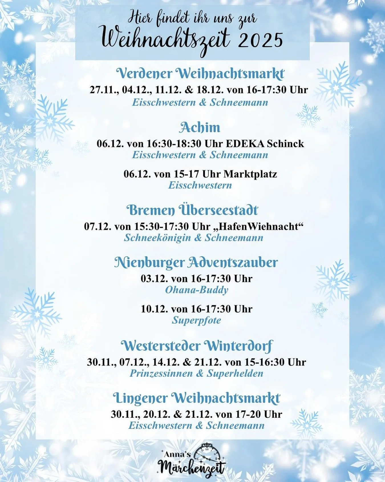 Wir freuen uns riesig auf die kommende Weihnachtszeit mit euch! 🎄❄️🌟

Schreibt uns in die Kommentare welchen Weihnachtsmarkt ihr besuchen werdet und markiert gerne eure Freunde, damit sie uns nicht verpassen! 

#weihnachtsmarkt #weihnachten2025 #wa