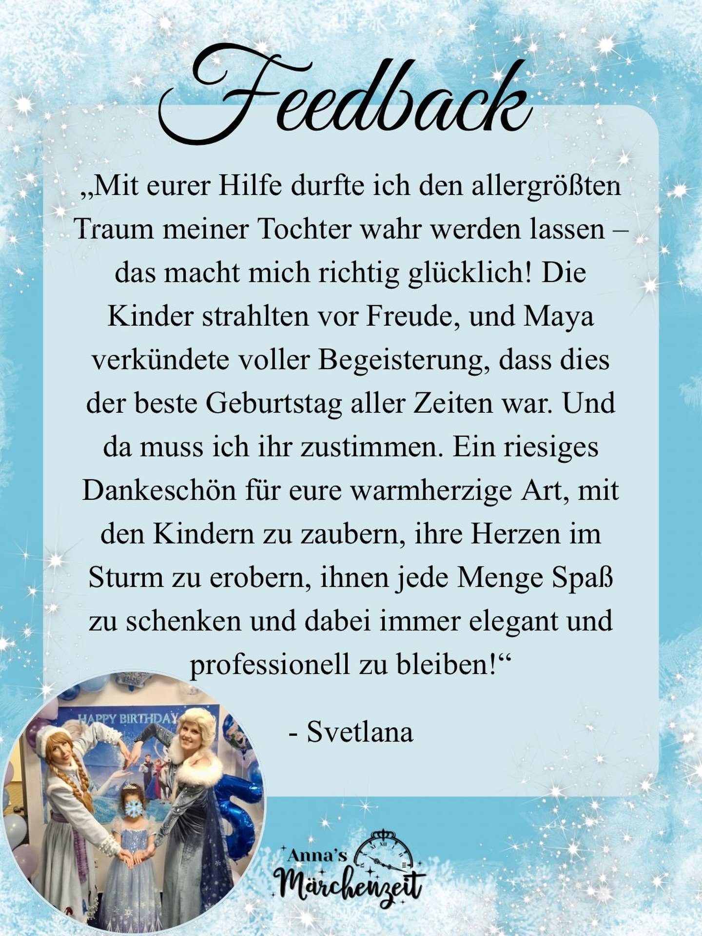 Wir lassen Tr&auml;ume wahr werden 💭✨

&Uuml;ber eure positiven Feedbacks freuen wir uns immer sehr 🙏🏼🤍🎉

M&ouml;chtet ihr auch mit uns feiern? 
➡️015223609289
➡️www.annas-maerchenzeit.de 

#kindergeburtstag #partyprinzessin #bremen #niedersachs