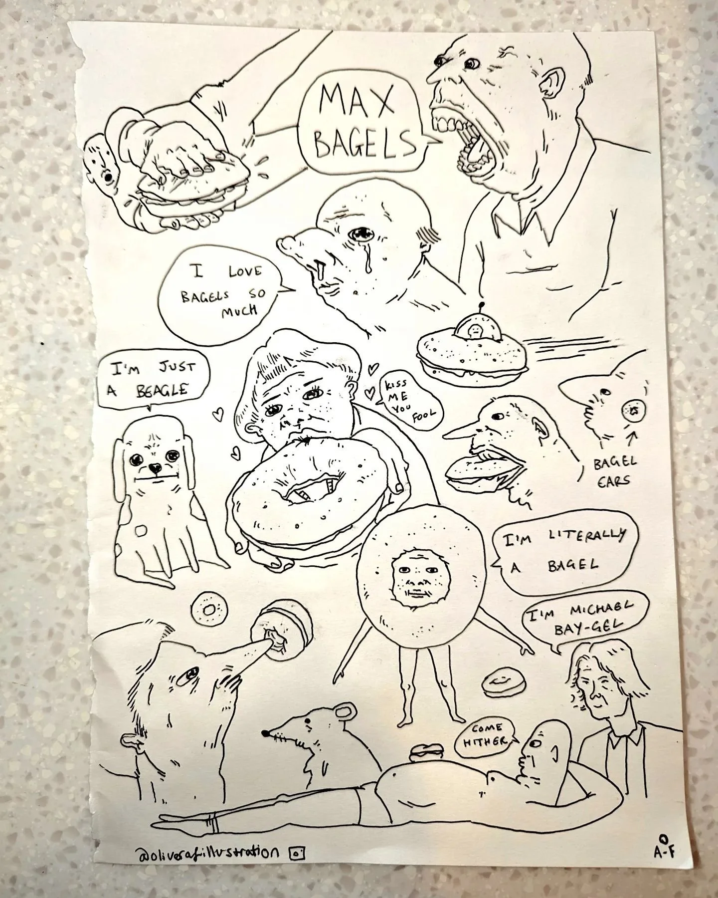 A customer left this awesome illustration for us on the table.
Thanks @oliverafillustration for expressing your appreciation for our bagels so beautifully. 
We love bagels too 🙂🥯🔥
#bagels