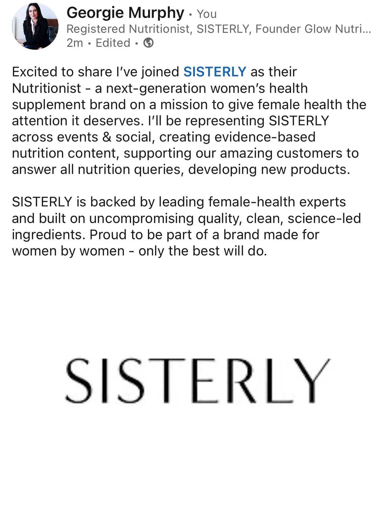Dream supplement, dream company, dream job. Excited for what&rsquo;s to come @sisterly_lab

#sisterly #nutritionist #womenshealth #femalewellbeing #smartsupplementation #nextgenwellness #cleaningredients #sciencebacked #womeninwellness #healthyhormon