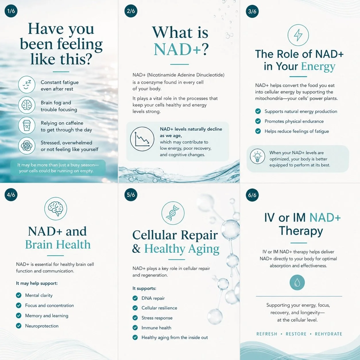 ⚡️Low Energy? 
🧠 Brain Fog?
😴 Feeling run down? 
NAD+ helps support energy production, mental clarity, and overall wellness. ‼️Get HALF off any NAD+ till June 4th!! ☀️ Available in IV infusion or injection. Can be dosed from 25-500mg at a $1 per mi
