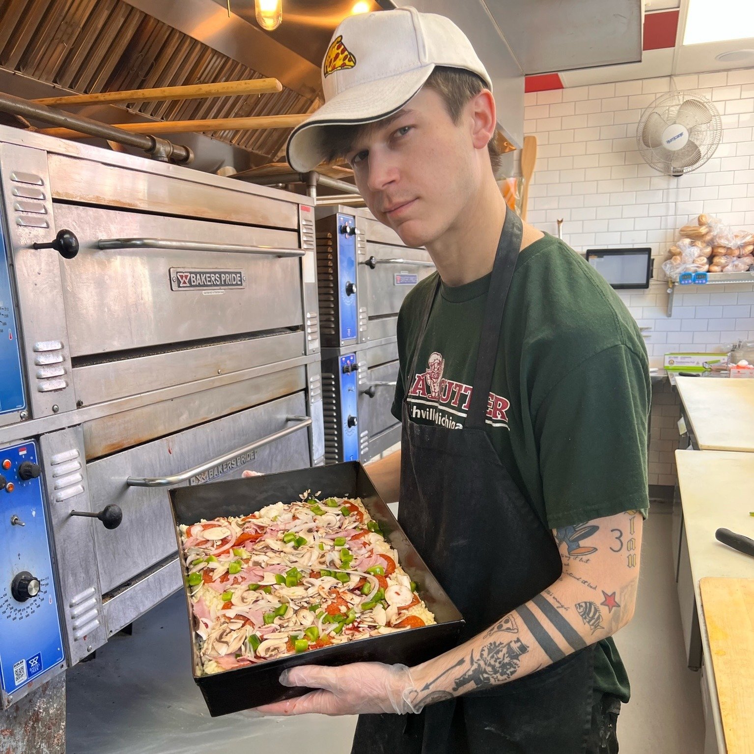 If there's two things Austin knows how to do, it's:
1. look cool all the time 
2. make a mean square pizza 

#detroitstylepizza  #northvillemichigan #pizza #northvillemi #supportsmallbusiness #eatlocal #supportlocalbusiness #supportlocal #squarepizza
