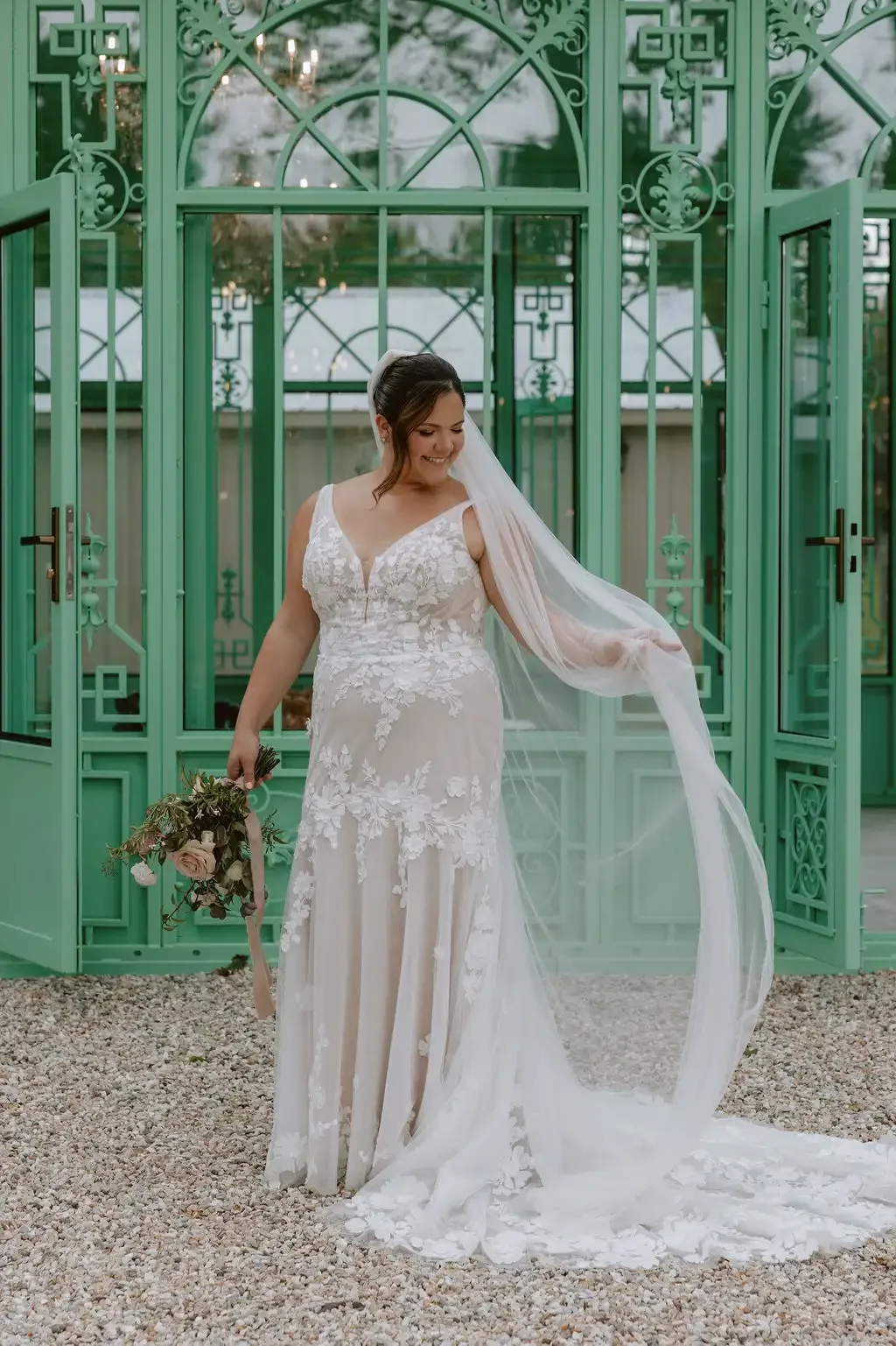 White Lace Applique Bridal Gown - L'Orangerie Wedding Venue - Greenveille New York.webp