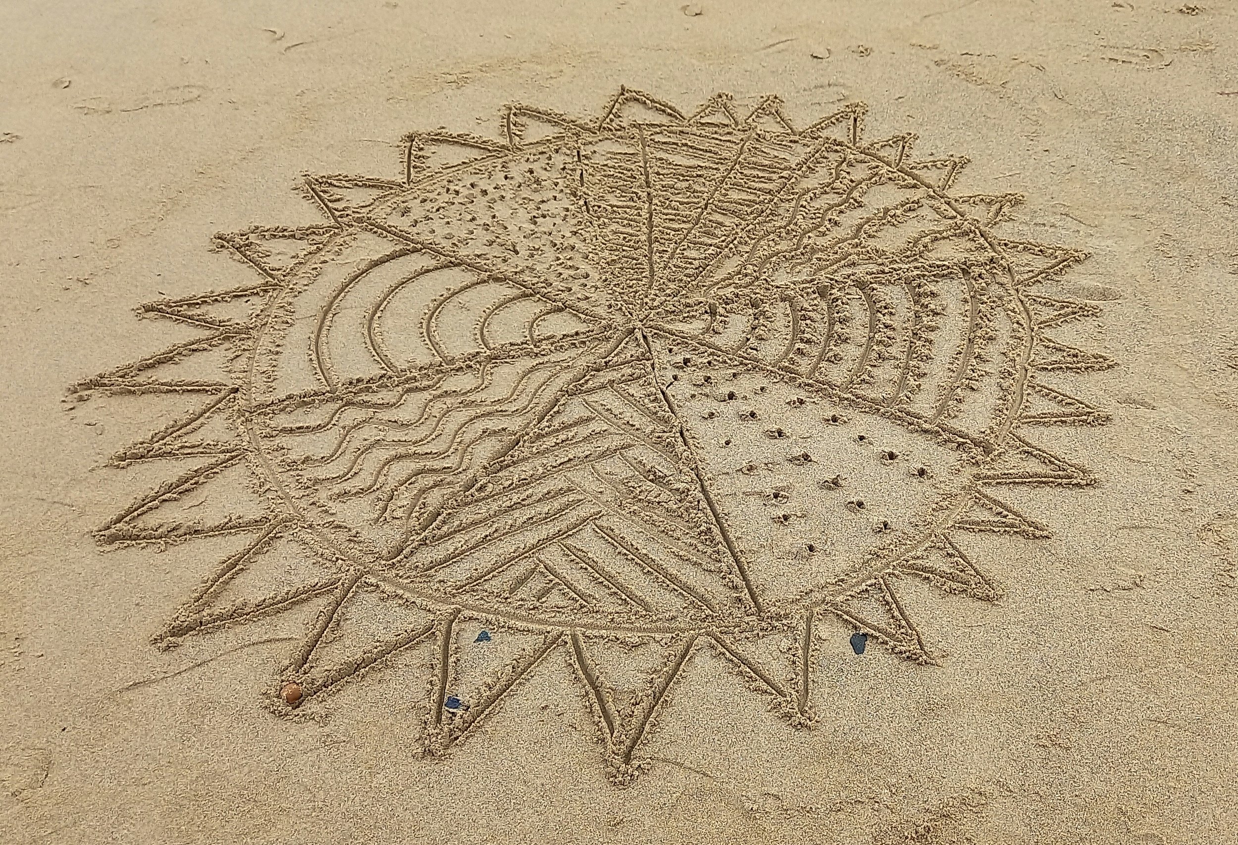 Zentangle drawing on sand at Seafield Beach, Co. Wexford
