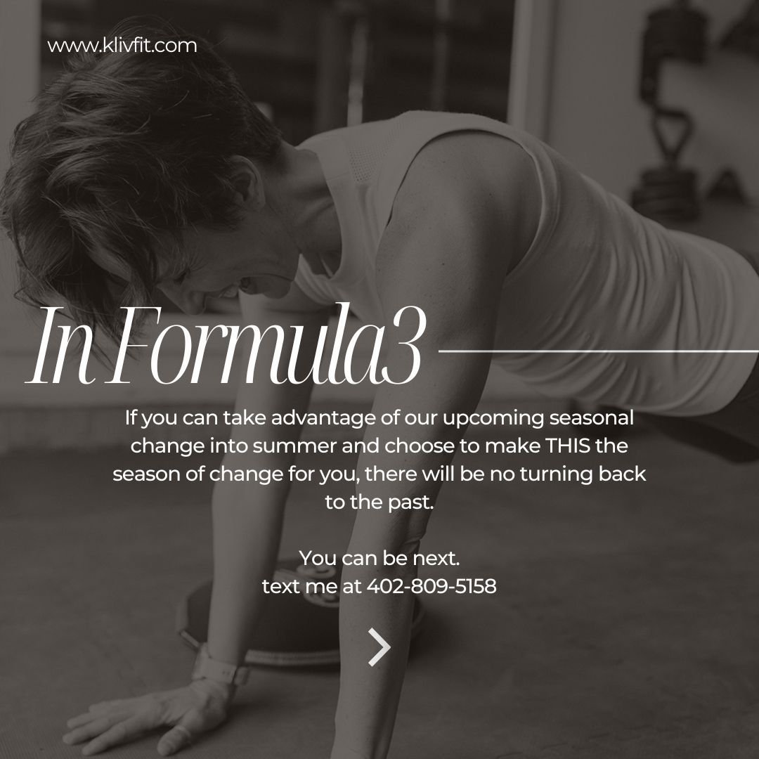 In 12 short weeks you can be a different person. Join Formula3 to feel your best without restrictive diets, long workouts or monotonous foods. We use meal timing, exercise and 1:1 coaching to create a lifestyle you can stick to even if you're over 40