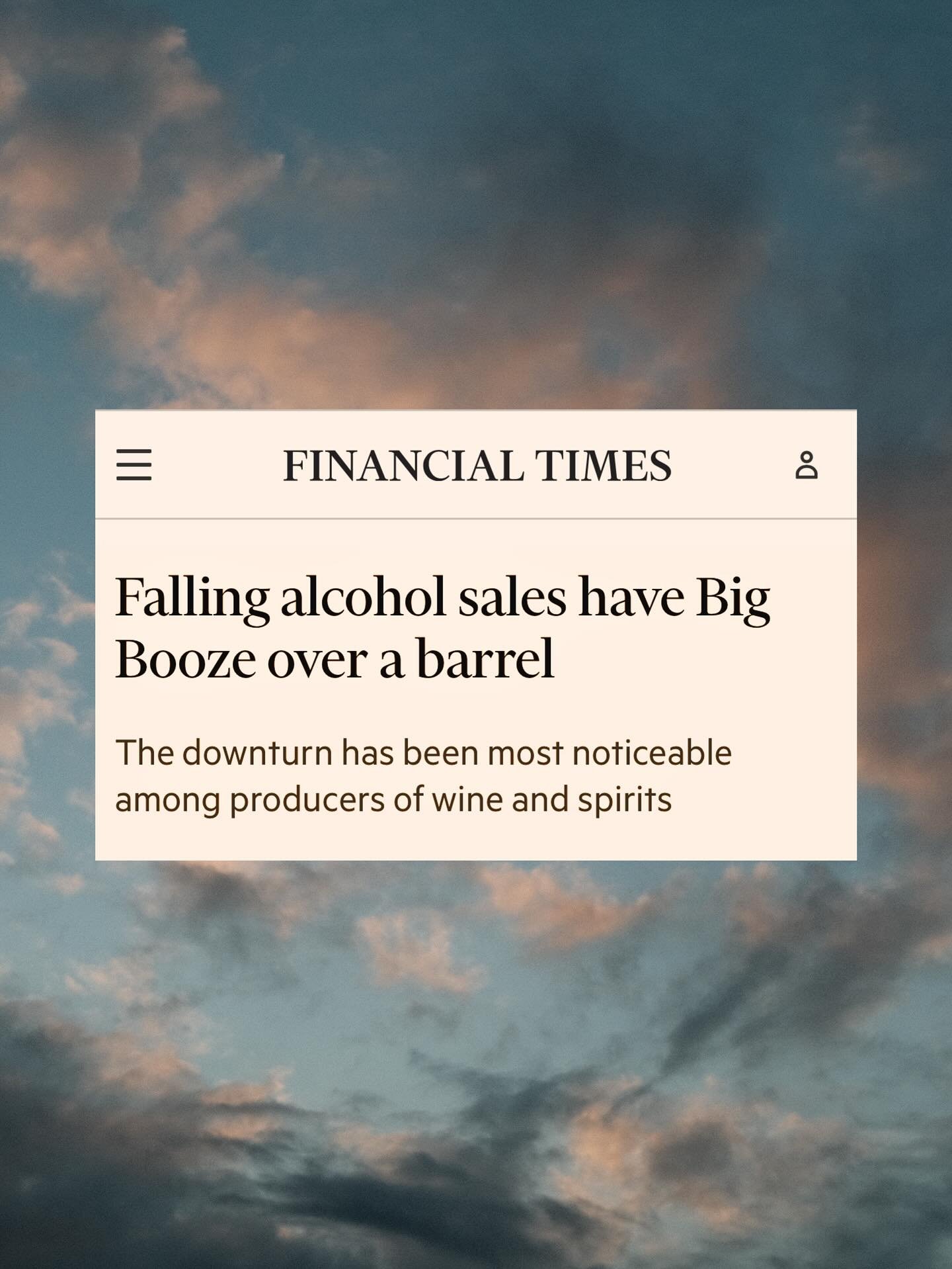Global drinking habits aren&rsquo;t just changing ~ they&rsquo;ve already changed.

Constellation Brands took a $2.8B hit on its wine &amp; spirits division and expects sales to drop another 20% this year.

With the rise of low &amp; no alcohol &amp;