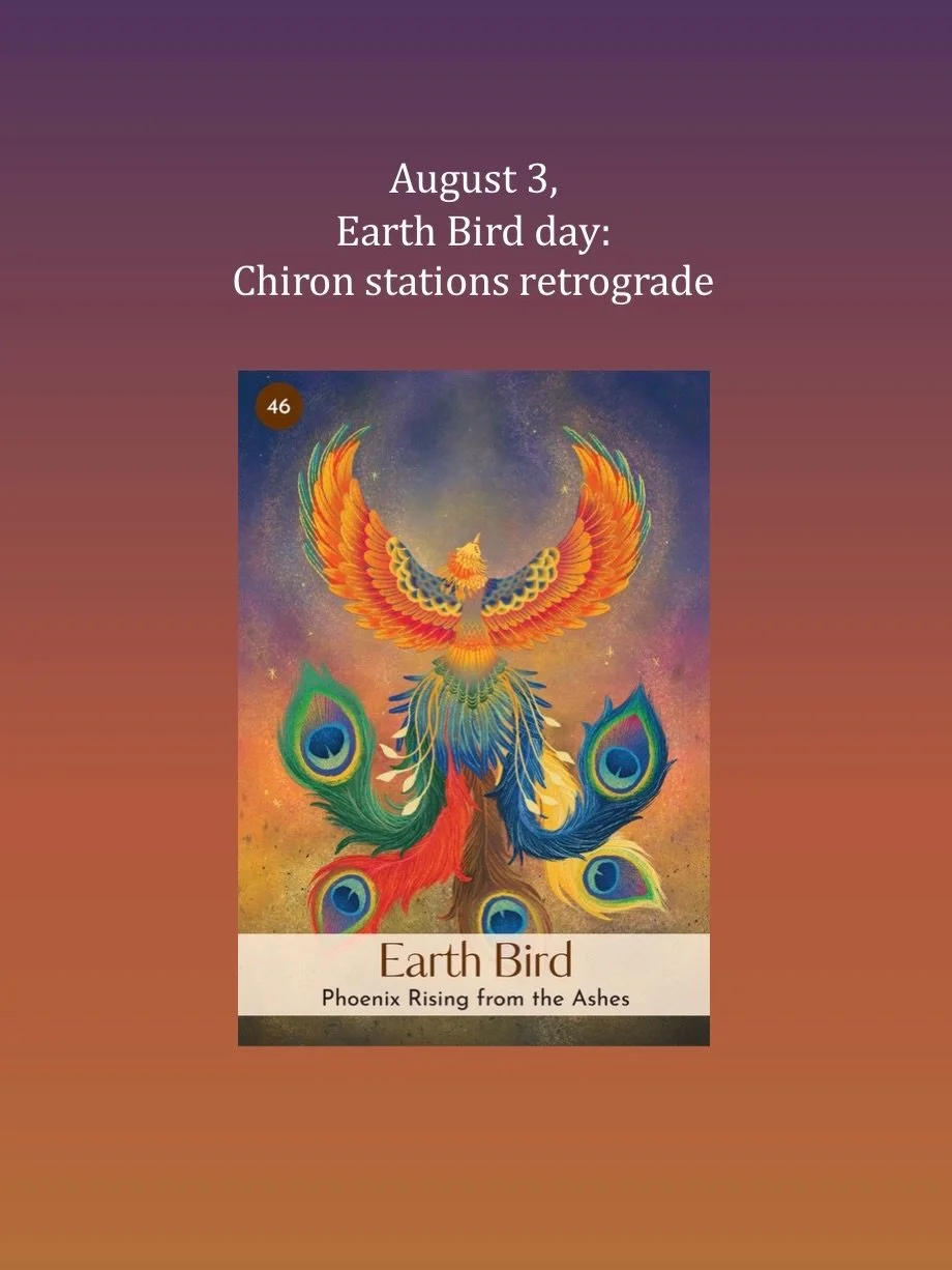 August 3: Chiron stations retrograde on this Earth Rooster day after giving us a brief six-week preview of his stay in Taurus. Between now to January 6, as Chiron retraces his steps and re-enters Aries in mid September, we will be addressing and reso