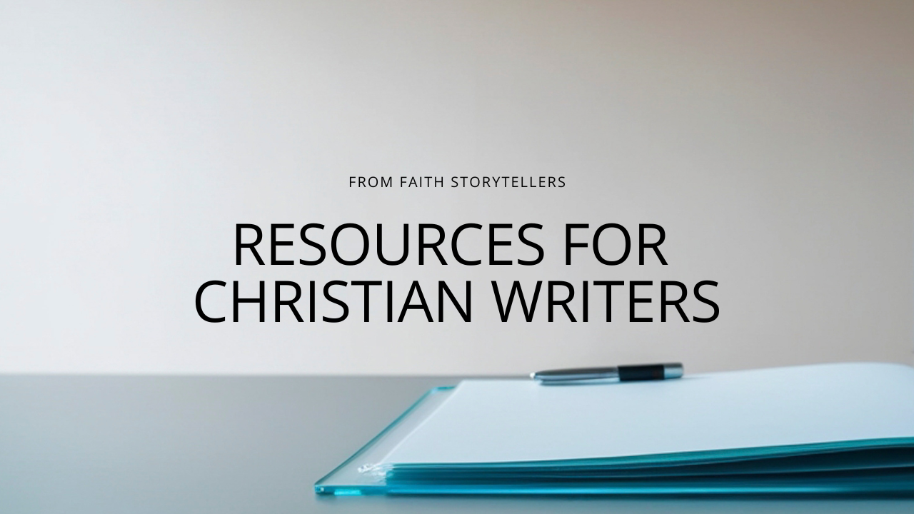 An image of a teal notebook and a pen on a table that's blank, signifying the opportunities of Christian writers to share their story. The text says "Resources for Christian writers"