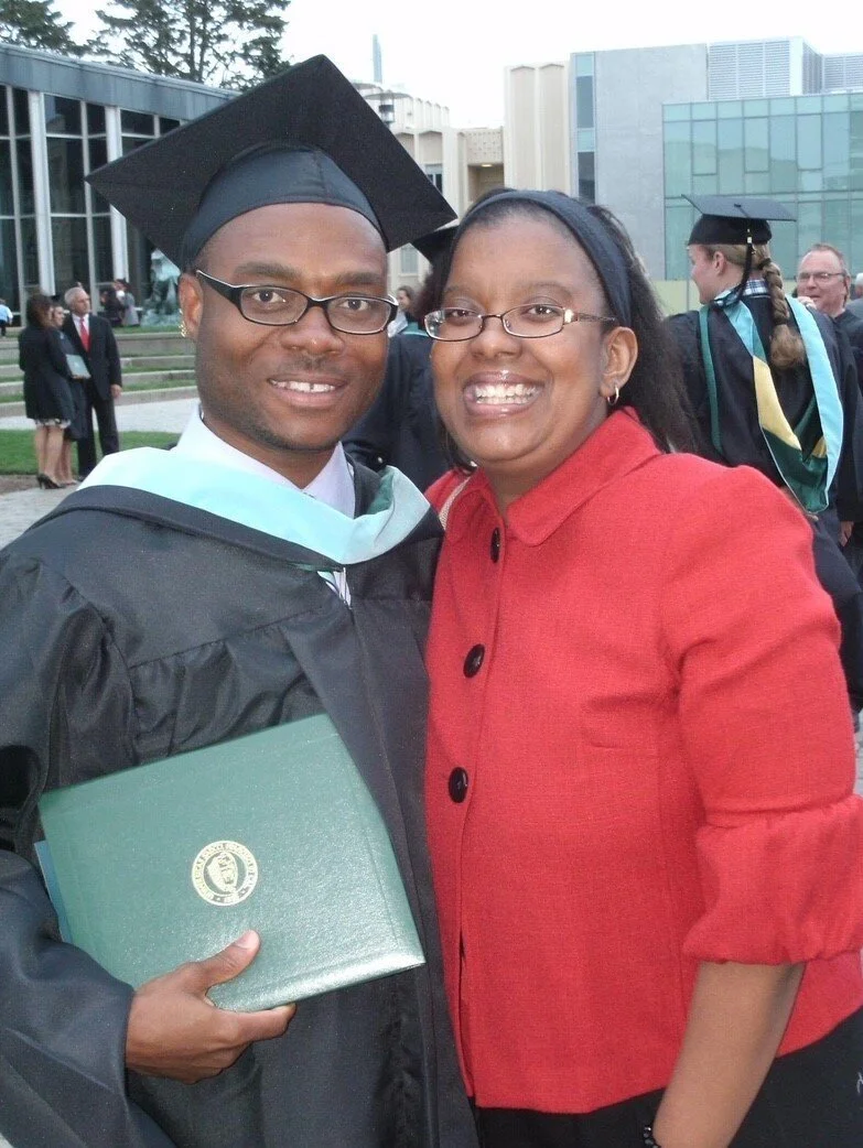 Richmond Appleton is pictured with his wife shortly after his college graduation ceremony.