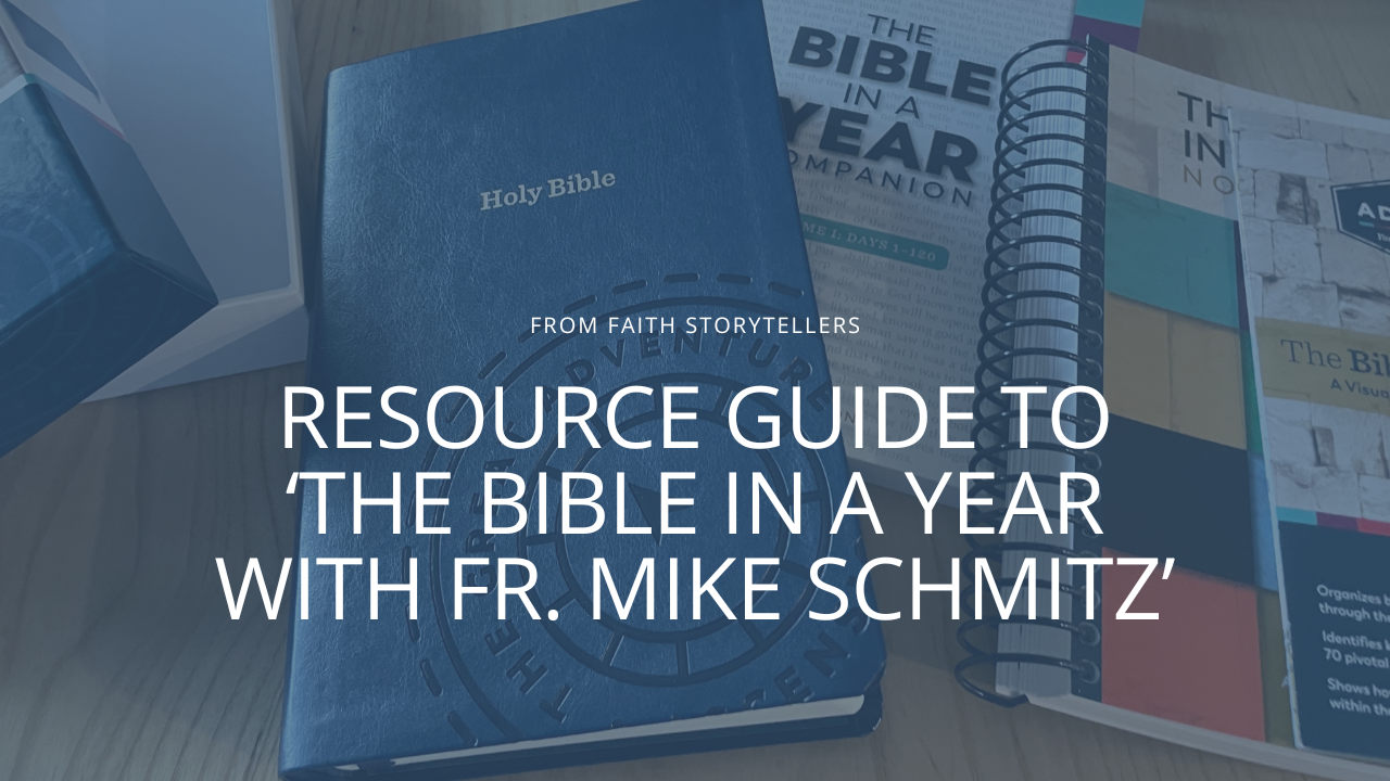 ‘Bible in a Year’ Fr. Mike Schmitz Resources: Why I bought the Companion (study guide), Bible and notebook 