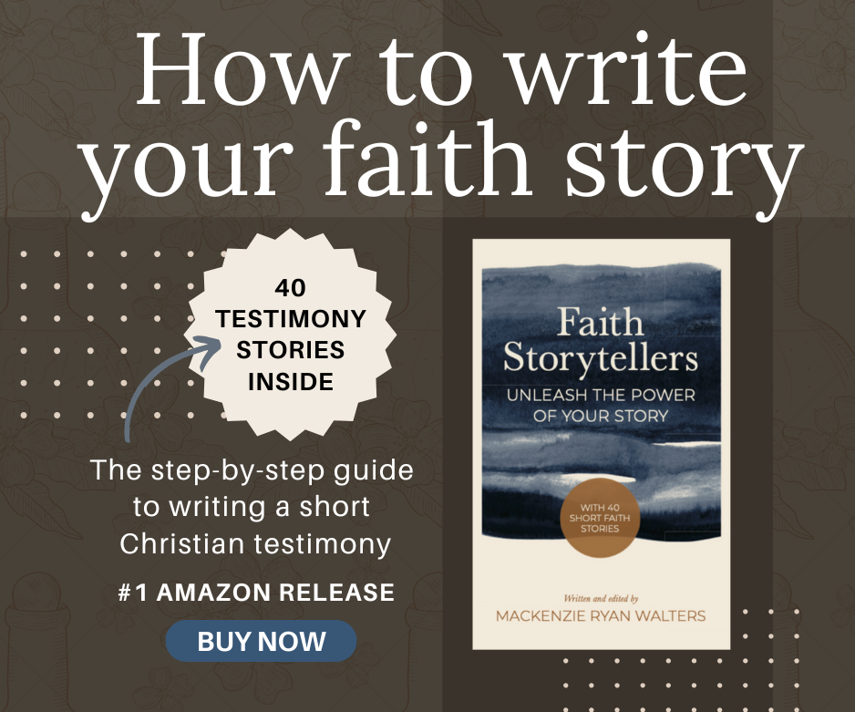 An advertisement for the Christian writing book "Faith Storytellers: Unleash the Power of Your Story."
