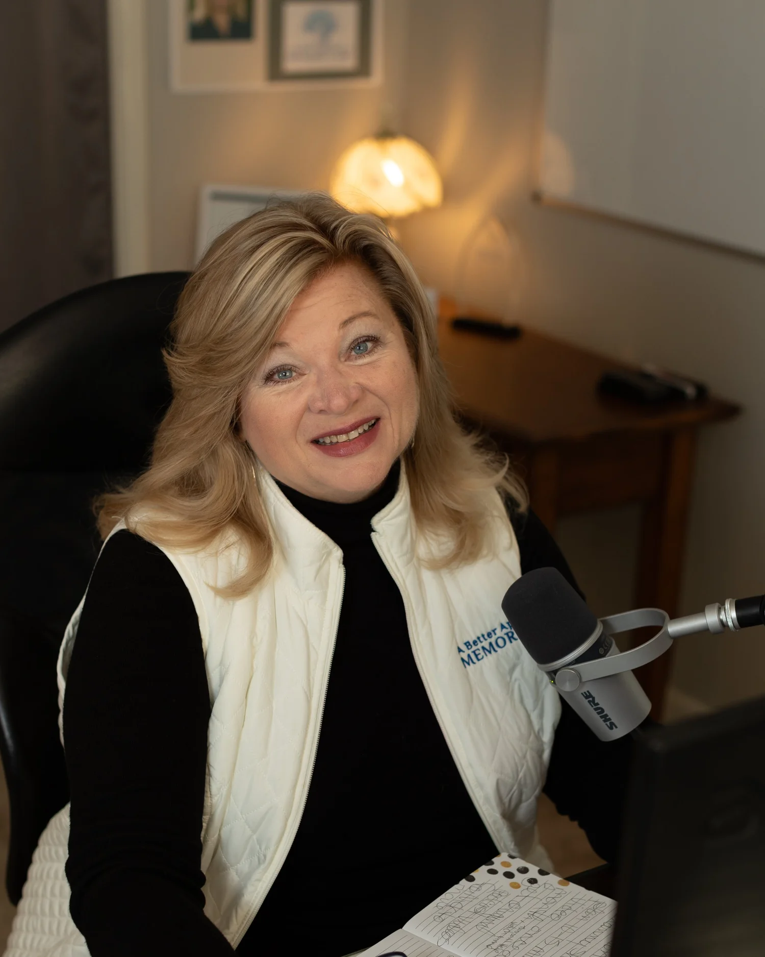 Teresa Youngstrom recording an episode in her home studio