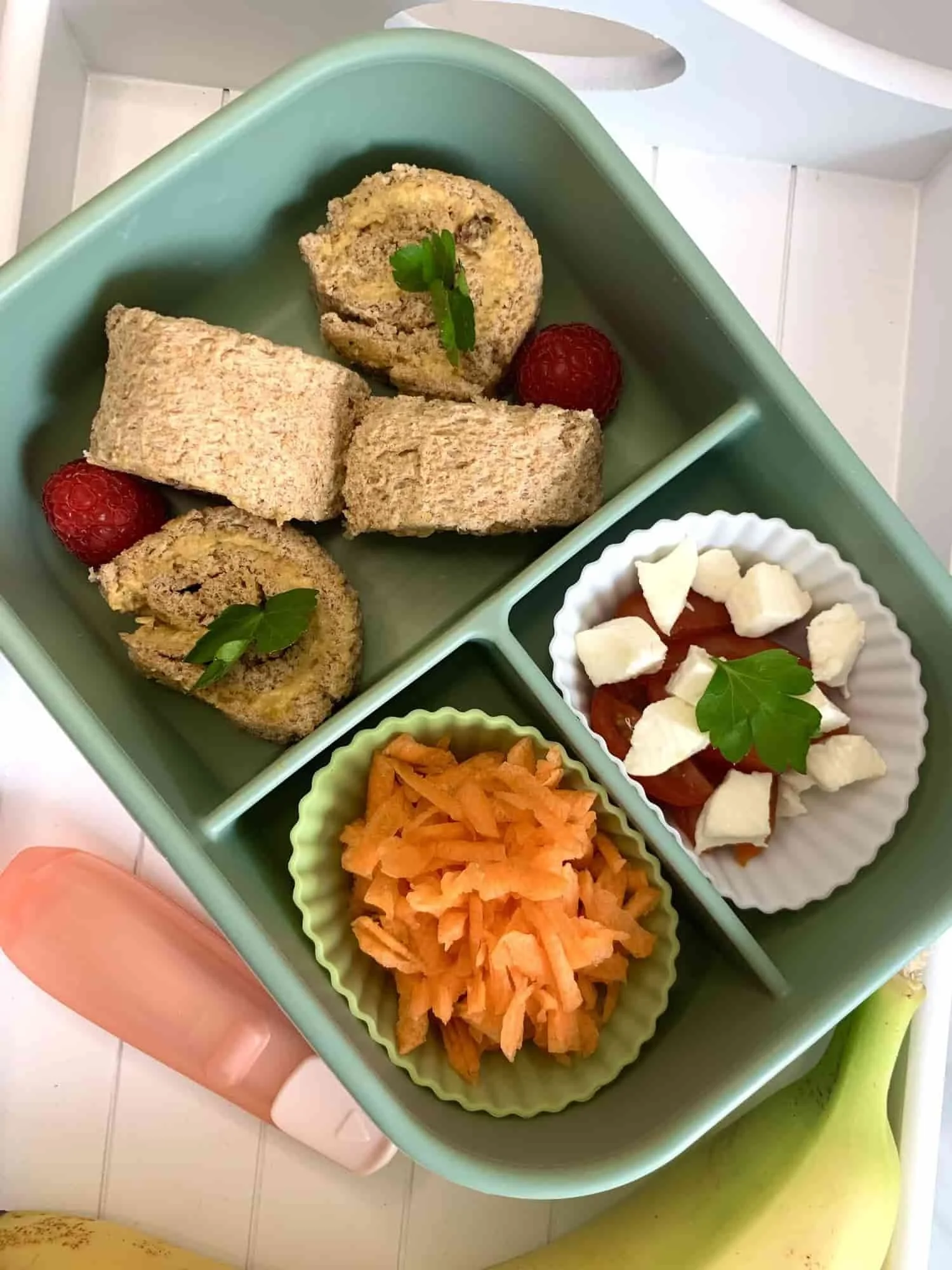Houmous sandwich rolls served in bento box toddler food
