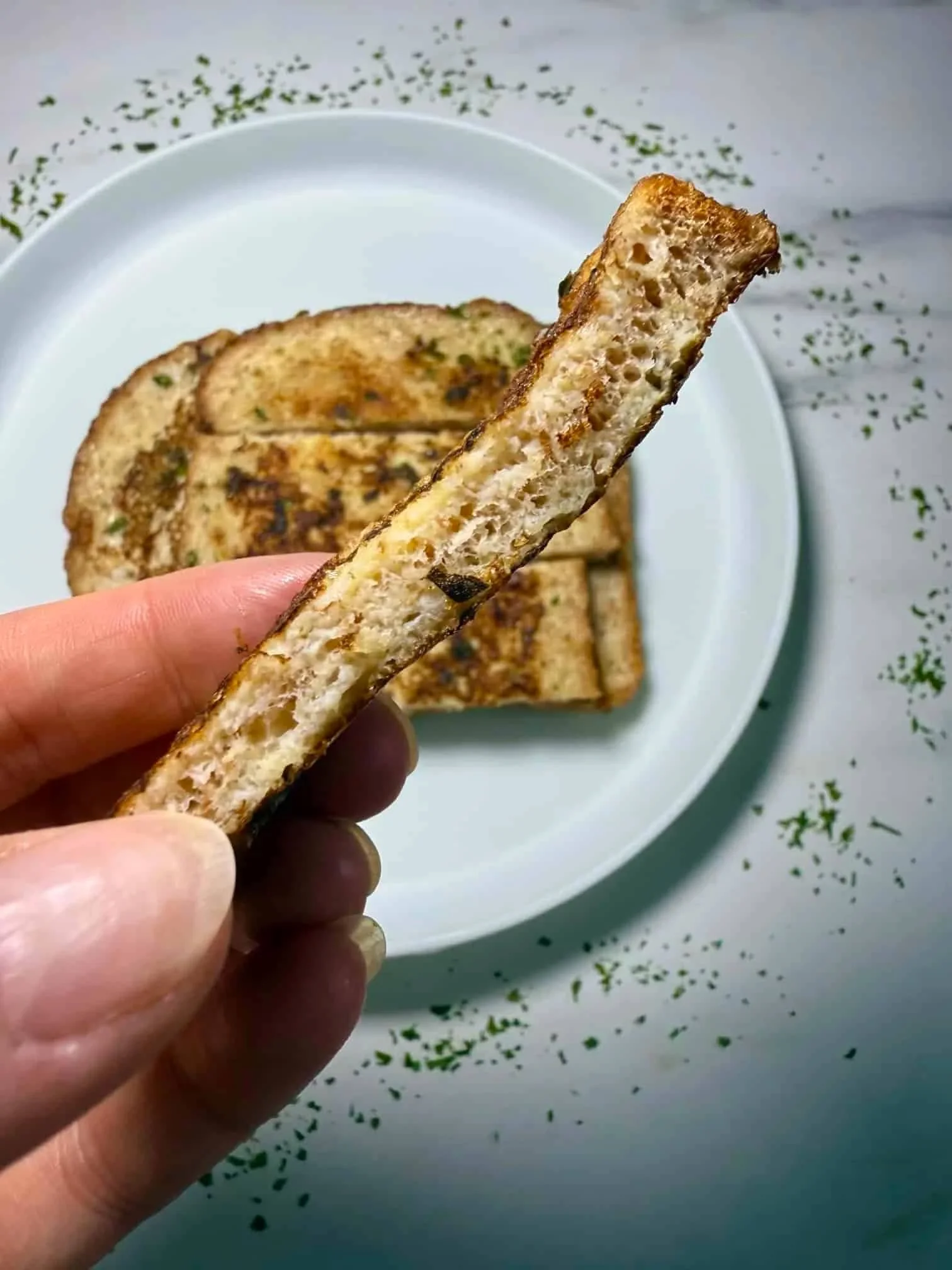 Cooked eggy bread and cut into slices for baby and all the family