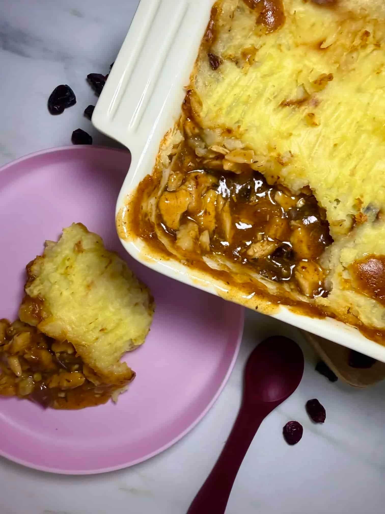 A portion of turkey cottage pie made with Christmas leftovers for babies and toddlers