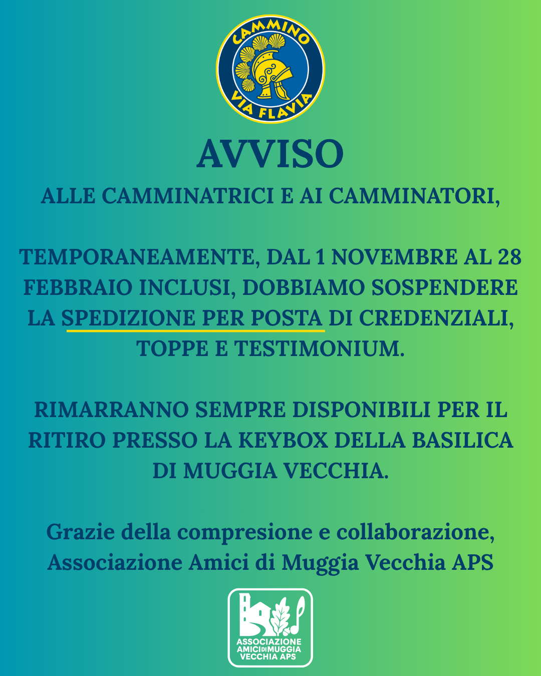 Avviso importante per chi vuole percorrere il Cammino Via Flavia