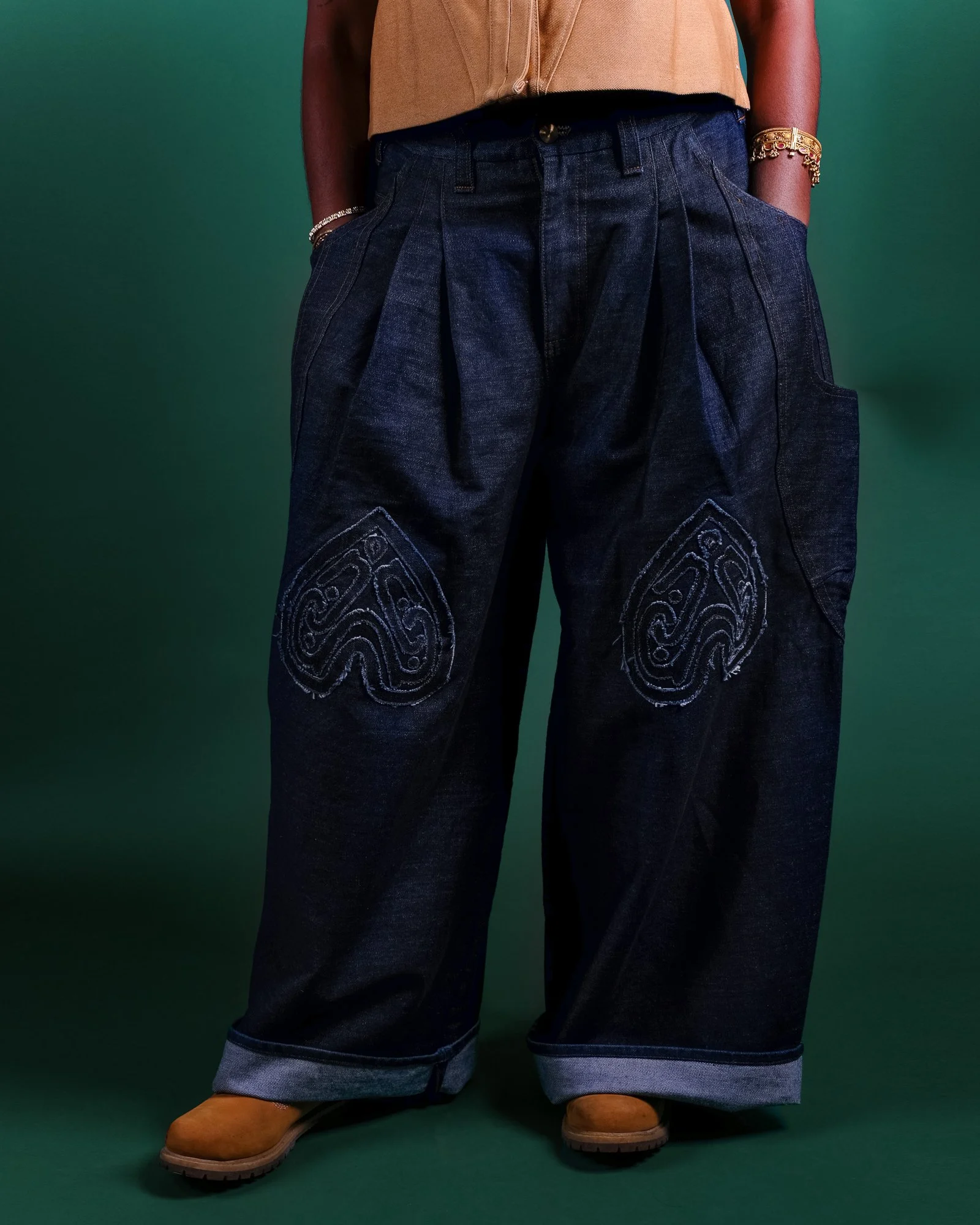 NESSA Pleated Cargos in Denim