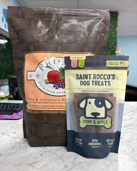 🐶👅Tasty Tuesday👅🐶

Calling all of our Fromm Pork &amp; Applesauce lovers! Did you know Saint Rocco's Dog Treats came out with a matching formula for treats?! 🐽

These thick and soft pieces of jerky would be a perfect pairing with the Fromm 4 Sta
