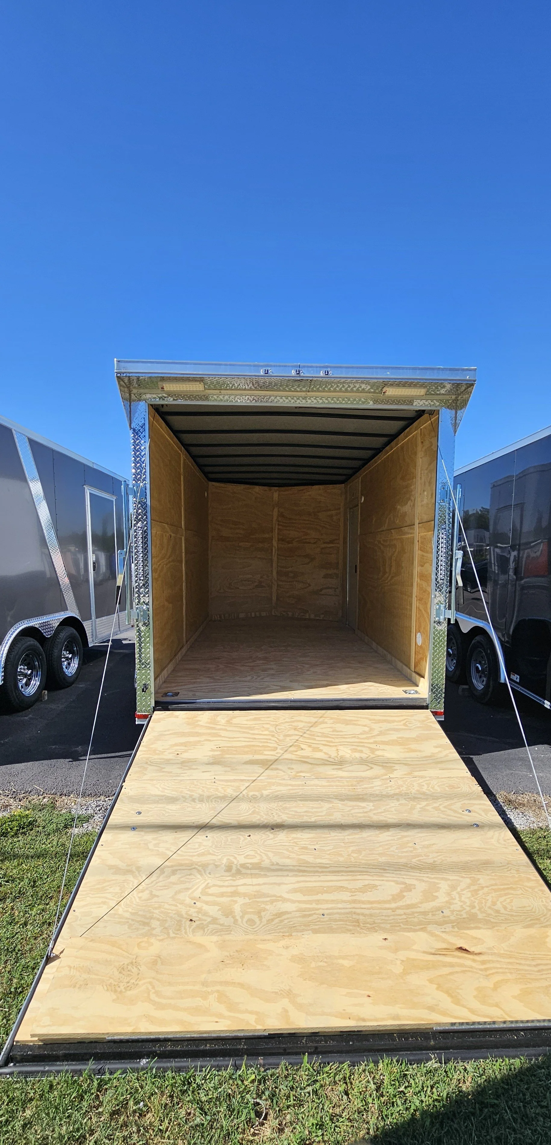back door open, looking into 7X14TA White Cargo Trailer 79218