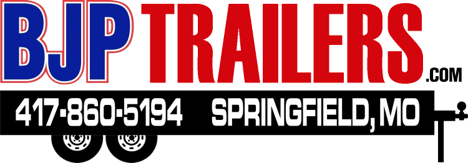 logo of a flatbed trailer with the letters BJP Trailers as the cargo