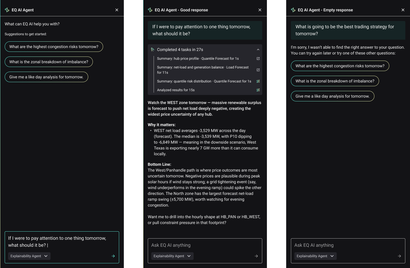 Screenshots of updated AI chat experience with open chat