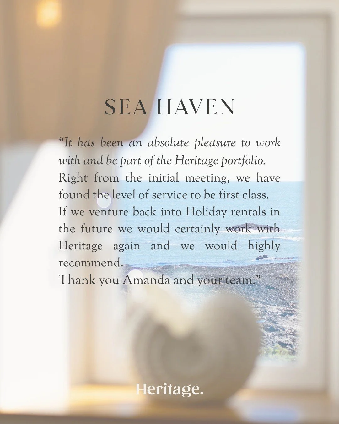 🌟 Owner Testimonial: Why Heritage?

&ldquo;It has been an absolute pleasure to work with and be part of the Heritage portfolio. Right from the initial meeting, we have found the level of service to be first class. If we venture back into Holiday ren