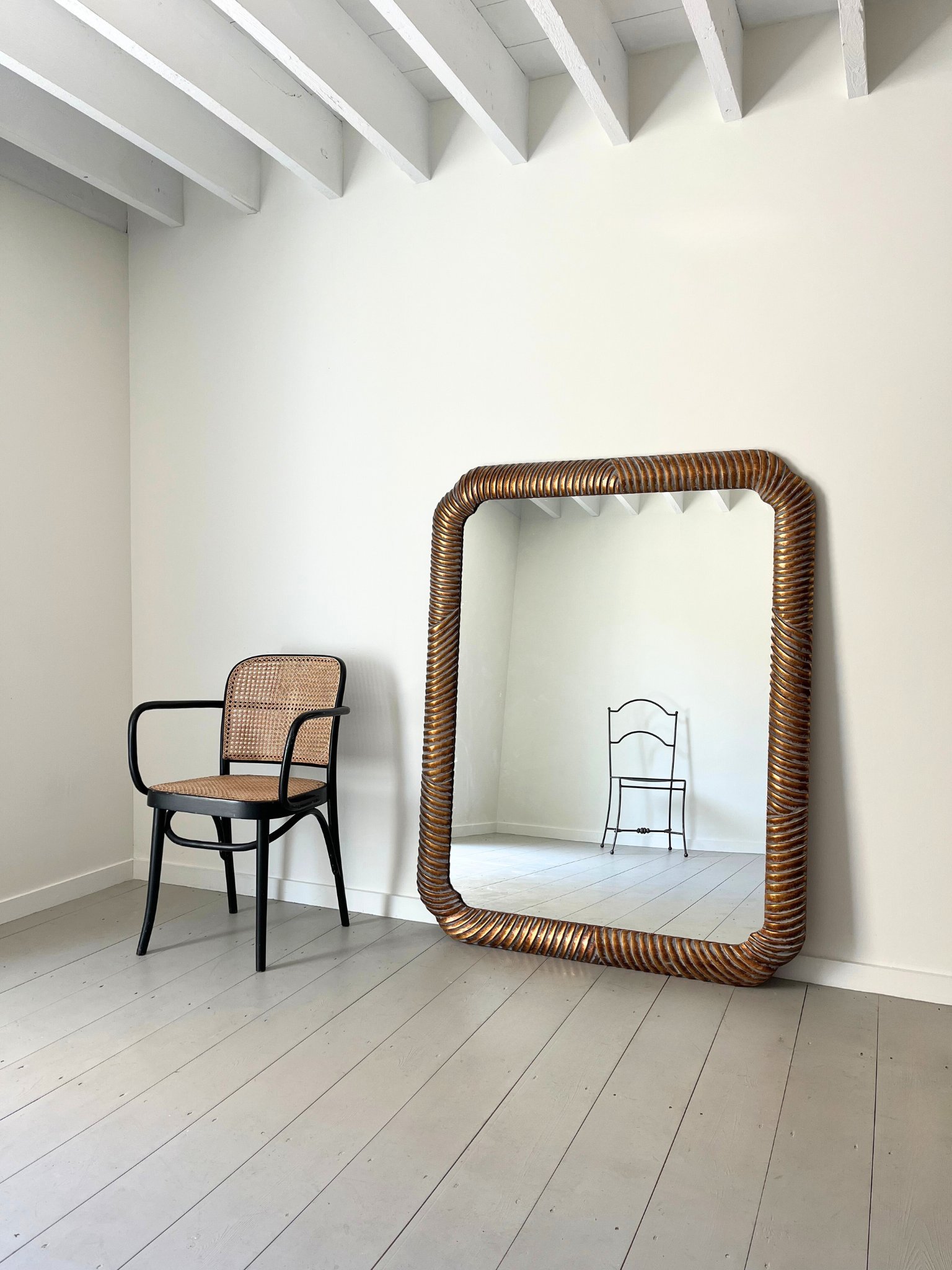 Huge Gilt Wood Carved and Moulded Wall Mirror c. 1970 1980 - Bureau Bruton
