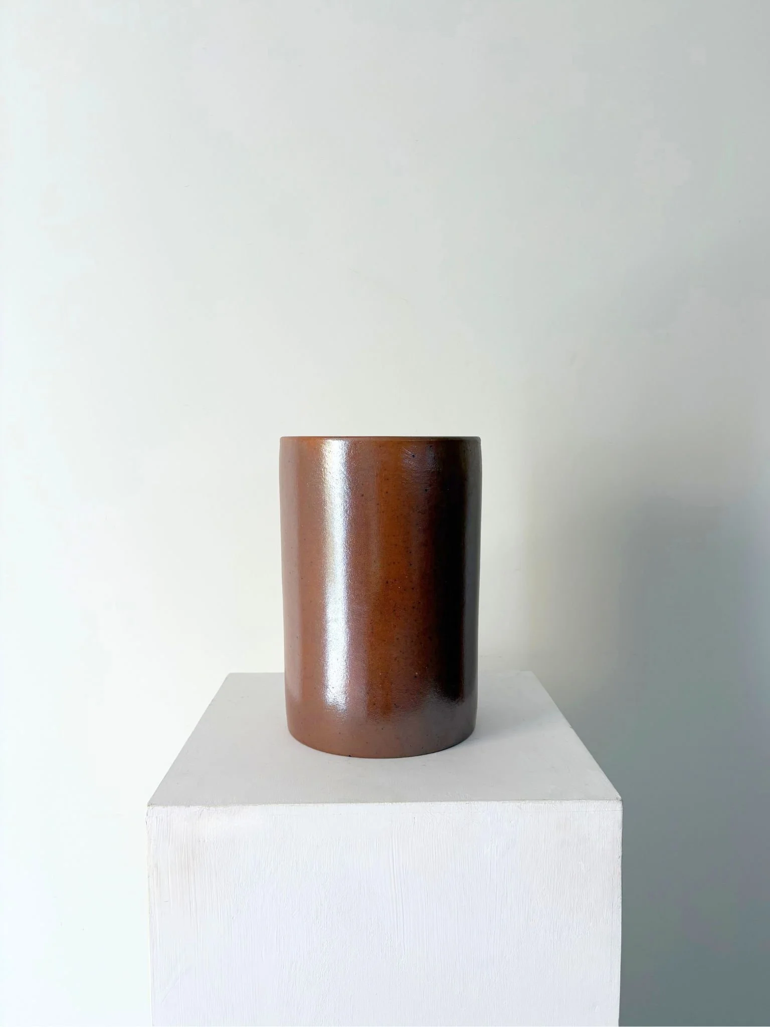 Huge Minimalist Ceramic Vase With Rustic Brown Glaze - Bureau Bruton Antiques and Vintage