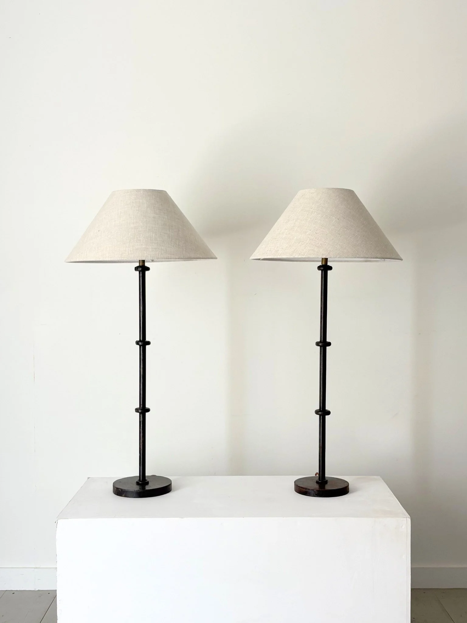 Rustic and stylish turned metal table lamps, rewired and PAT tested - Bureau Bruton Vintage and Antique Lighting