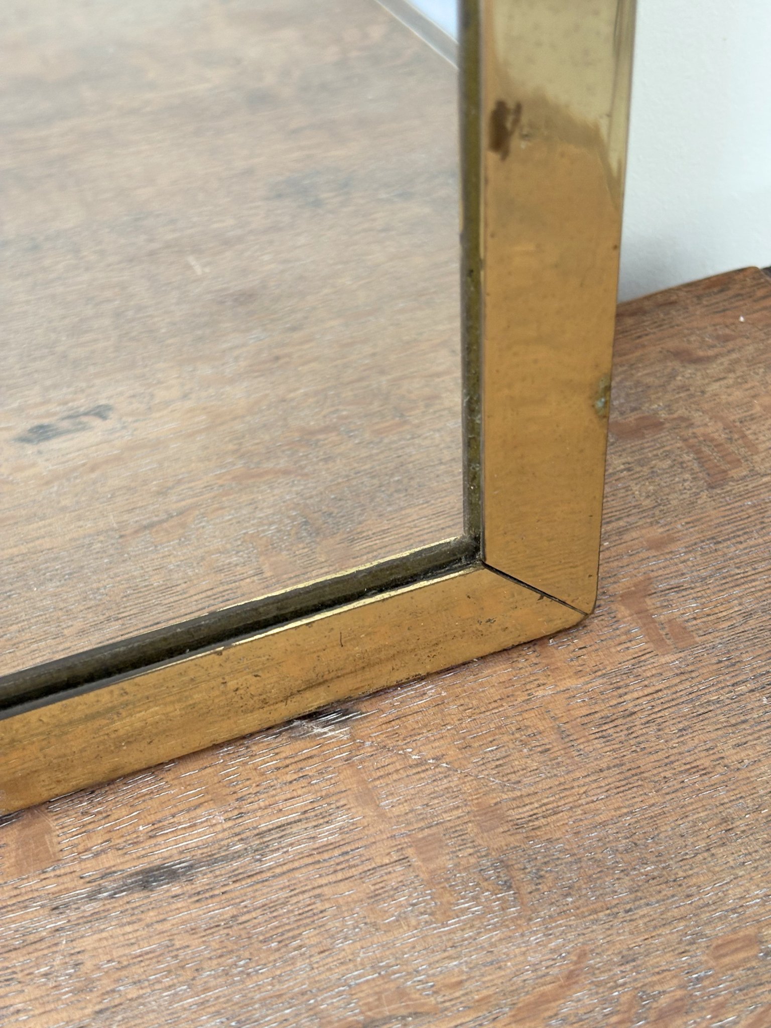 Minimalist Mid Century Metal Wall Mirror With Antique Brass Slimline Frame - Bureau Bruton
