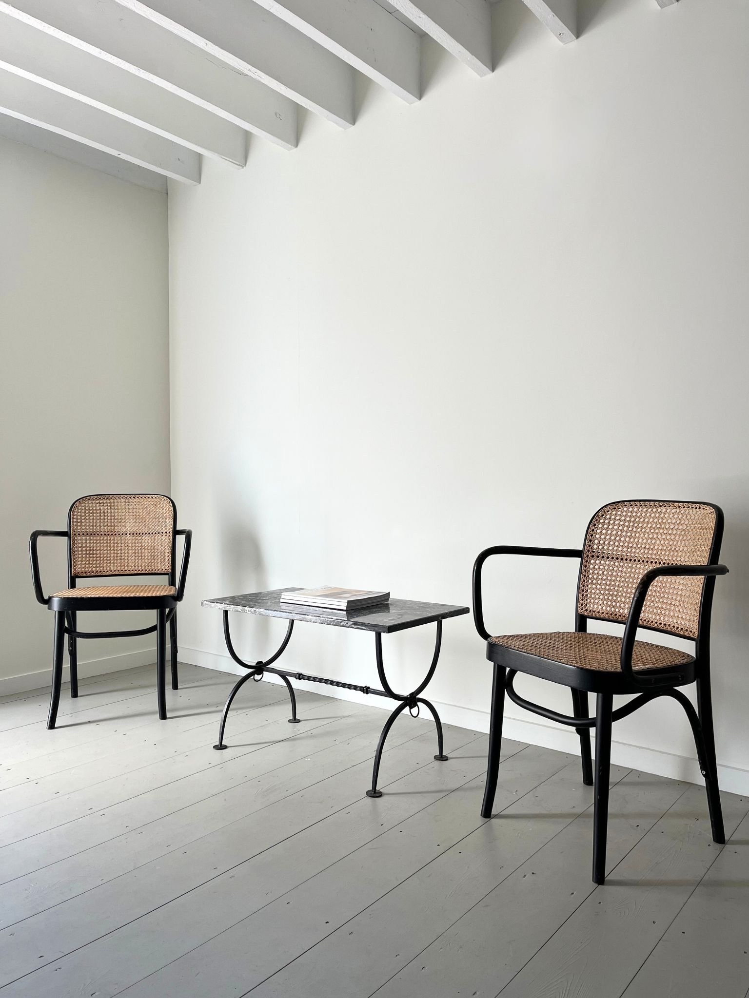 Neoclassical marble coffee table, styled here with vintage Thonet 811 chairs by Josef Frank - Bureau Bruton Furniture Art and Objects