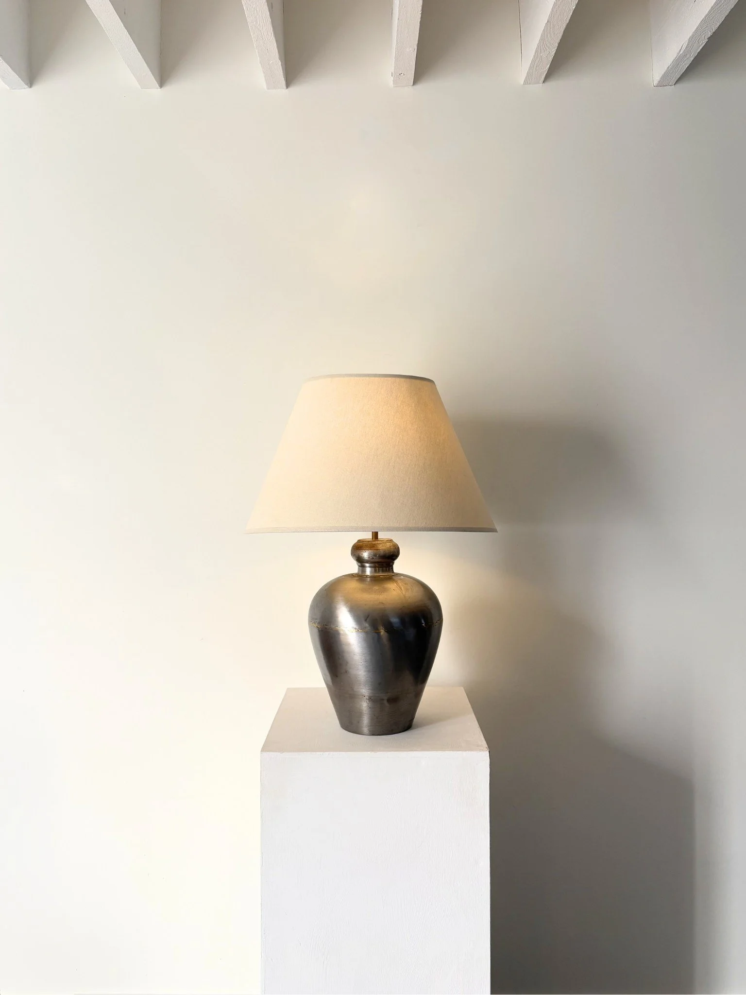 Polished Mixed Metal Table Lamp In Silver and Gold - Bureau Bruton Antique and Vintage Lighting